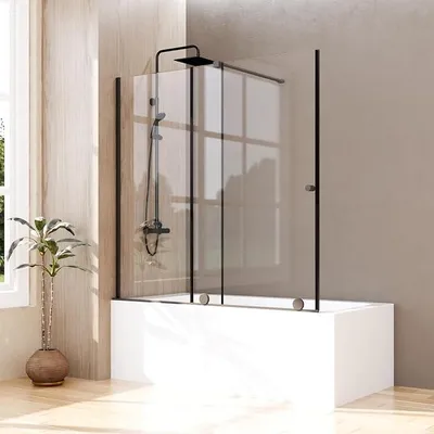 Produktbild von Duschwand für Badewanne 115 x 140 cm Schwarz mit Schiebetür, Badewannenaufsatz Glas Duschtrennwand Duschabtrennung aus 6mm ESG Sicherheitsglas, Schiebetüren ausziehbar 70-115 cm