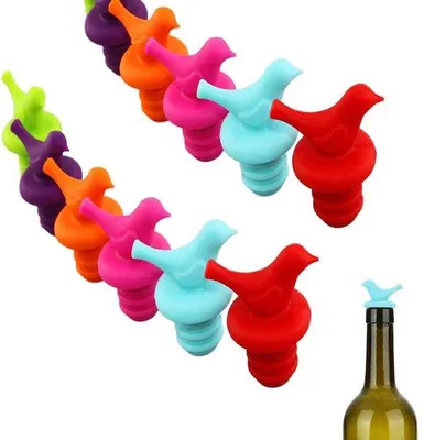 Produktbild von Ibenzoa® Silikon-Flaschenstopfen mit Vogeldesign – Set 10, wiederverwendbar, bunt, luftdicht & spülmaschinenfest für Wein, Sekt und Getränke