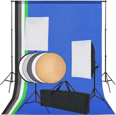 Zdjęcie produktu dla Sprzęt do studia fotograficznego: tło 5 kolorów i 2 softboxy