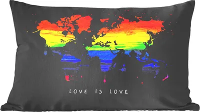 Produktbild von MuchoWow® Zierkissen Sofakissen Wohnzimmer Dekokissen 50x30 cm Weltkarte - Stolz - Liebe - Wohnzimmerdekoration - Polster mit Photo