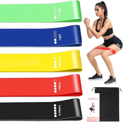 Imagen del producto de Bandas de resistencia elásticas, juego de 5 unidades, 5 niveles de resistencia, de látex, para yoga y pilates