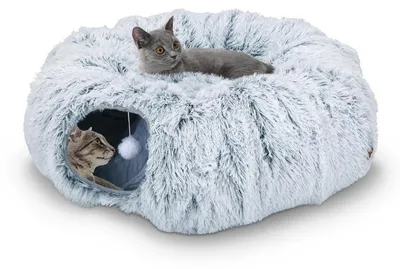 Image de Tunnel pour chat avec couchage intégré, couleur grise, longueur 90 cm, diamètre 26 cm