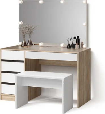 Produktbild von Schminktisch Livinity Imola Sonoma/Weiß mit LED Beleuchtung und Bank, Model 53062
