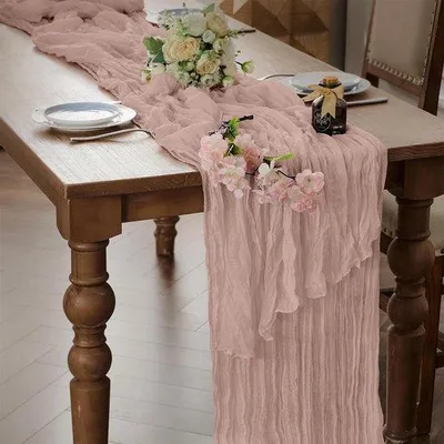 Produktbild von Ländliche Tischlandschaft - r Tischschmuck - Feierliches Dekorationselement - 90 x 300 cm - Ocker-Rosaton