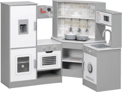 Obrázek produktu pro Dětská kuchyňka – dřevěné kuchyňské hračky – 3–6 let – bez baterií – šedá