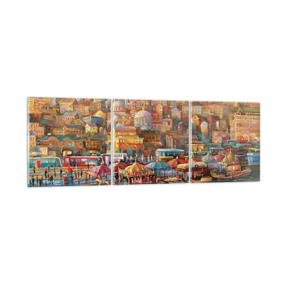 Produktbild von Bilder auf glas - 3 Teile - Farben Stadt Türkei - 90x30cm - Glasbilder - Wandbilder - Bilder - zum Aufhängen bereit - Wanddekoration aus Glas - Glas Bilder - Wandbild auf Glas - GCA90x30-4987