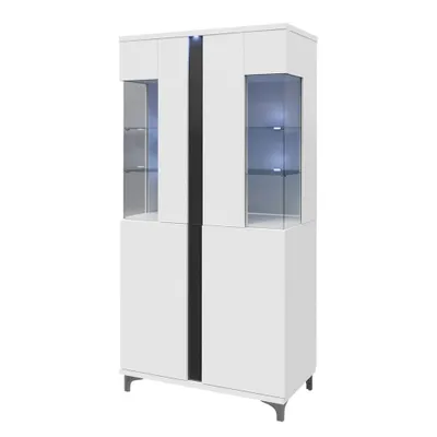 Obrázek produktu pro Vysoká vitrína s LED osvětlením BANTRY 2 - bílá / lesklá bílá / lesklá černá