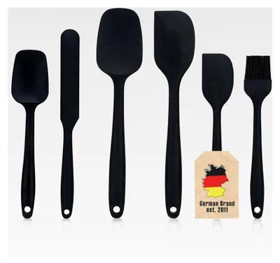 Produktbild von 6-teiliges Silikon Spatel Set in Schwarz - Antihaftbeschichtetes Set für Teigschaber und Küchenhelfer zum Kochen, Backen, Rühren und Mischen - Hitzebeständig bis 230℃