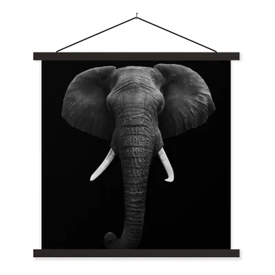 Produktbild von MuchoWow® Textilposter Elefant - Wildtiere - Schwarz - Weiß - Porträt 60x60 cm mit schwarzem Rahmen - Posteraufhänger