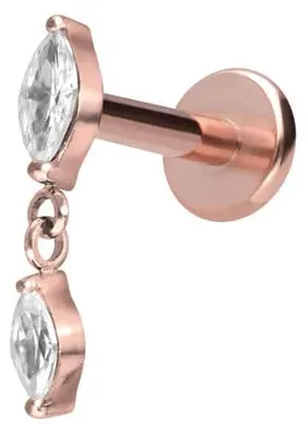 Produktbild von Ohrpiercing, Nasenpiercing Titan Labret mit Innengewinde 2 KRISTALLTROPFEN RoséGold Stablänge: 10mm | Stabstärke: 1,2mm