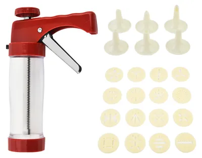 Produktbild von Kekspresse mit 16 Scheiben und 6 Dekorieraufsätzen – DIY-Keksmaschine für Zuhause, Tortendekorations-Set, Küchenbackzubehör