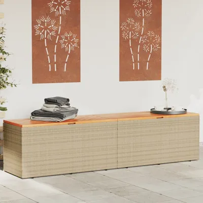 Produktbild von vidaXL Zahradní truhla béžová 220x50x54 cm Poly ratan Akátové dřevo