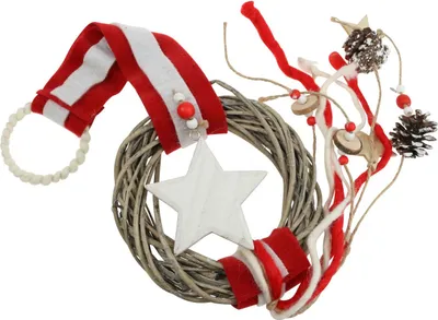 Produktbild von Weihnachtlicher Fensterkranz zum Hängen Rot Weiß Ø20cm L98cm dekorativer Adventskranz Türschmuck