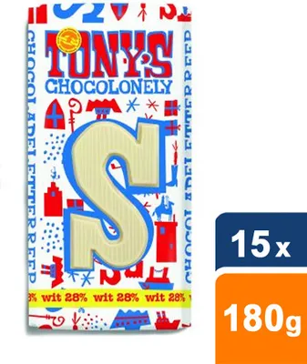 Obrázek produktu pro Tony's Chocolonely – Čokoládové písmeno „tony“ Chocolonely, bílá, 180 g | 15 kusů
