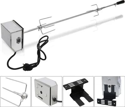 Obrázok produktu pre Aopunly nerezový otočný rožeň 107cm grilovacia svorka na mäso s motorom vrátane 2x ihiel na mäso, elektrický otočný rožeň, 220V - 240V, rožeň, otočný rožeň