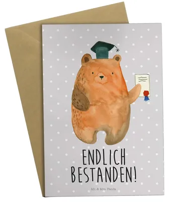 Produktbild von Mr. & Mrs. Panda jubiläumskarte Bär Prüfung - Grau Pastell - Geschenk, Zeugnis, Abschlusszeugnis, vatertagskarte, glückwunschkarten, Abitur, dankeskarten, osterkarten