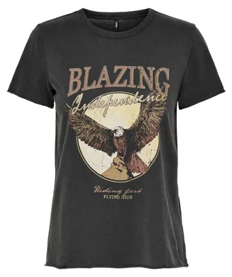 Produktbild von ONLY Bedrucktes T-Shirt Kurzarm Printed Rundhals Top mit Schrift ONLLUCY Größe: L