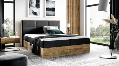 Produktbild von Boxspringbett Schlafzimmerbett BARTEL 180x200cm Stoff Schwarz inkl. Bettkasten