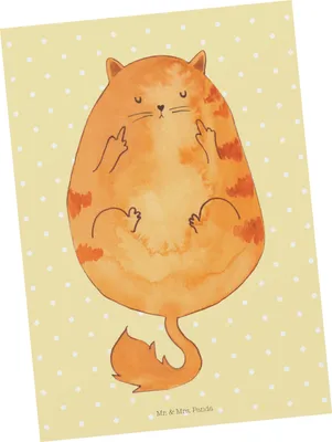 Produktbild von Mr. & Mrs. Panda Postkarte Katze Mittelfinger - Gelb Pastell - Geschenk, Cat, Ansichtskarte, Fotokarte, Lustig, Postkarten, Grußkarte, Genervt, einzelkarte, Tiger, Katzen