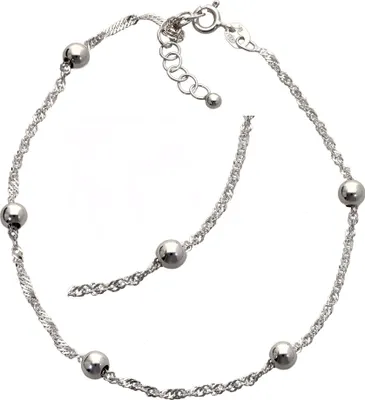 Produktbild von Fußkettchen Singapur mit Kugeln Silber 925 rhodiniert 27 cm lang