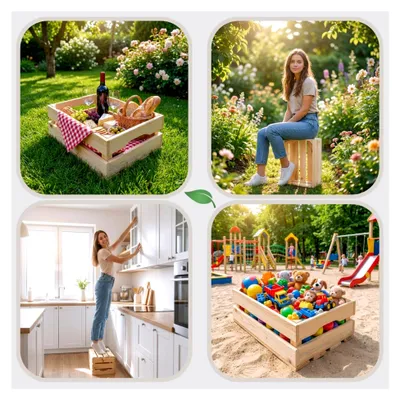 Produktbild von Set aus 6 Holzkisten im Vintage-Stil, 3 Größen, stapelbar und ineinander nestbar, dekorative Aufbewahrungsboxen ausem Weichholz, Natur
