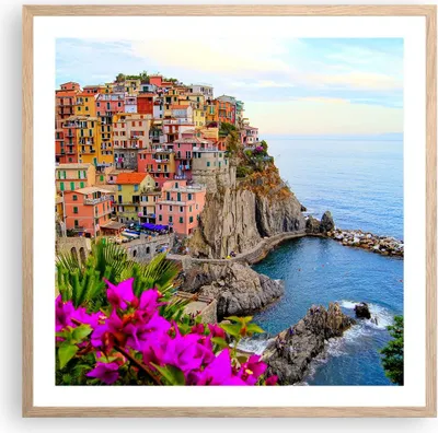Produktbild von Gerahmtes Poster - Rahmen in heller Eiche - Italien küste felsen landschaft - 60x60 cm - Wand Bild - Wanddeko - Wandbilder - Wandposter - Bilderrahmen - Bilder - Kunstdruck - P2NAC60x60-2684