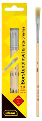 Produktbild von Idena 90095 - Borstenpinsel, Größe 6, mit unlackiertem Holzstiel, 12er Set, Malp