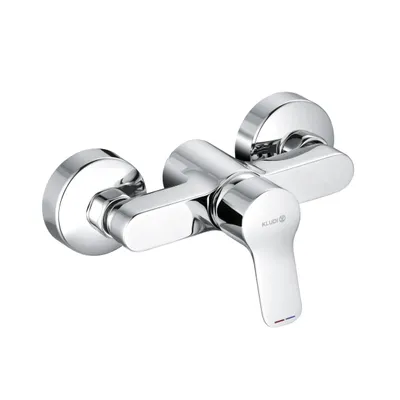 A chrome shower faucet mixer is shown against a white background.