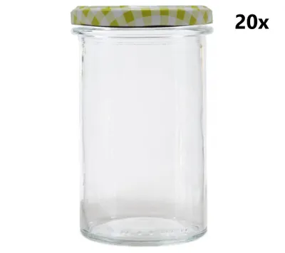 Obrázek produktu pro Zavařovací sklenice 545 ml STURZ / ROVNÁ čirá 20 ks VČETNĚ KÁRO ZELENÝCH VÍČEK, Počet kusů v balení: 20