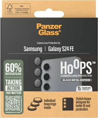 Produktbild von PanzerGlass ® Hoops® Kameraschutz Schwarz Samsung Galaxy S24 FE, Samsung, Samsung - Galaxy S24 FE 5G, Trockene Anwendung, Kratzresistent, Schockresistent, Schwarz, 1 Stück(e)