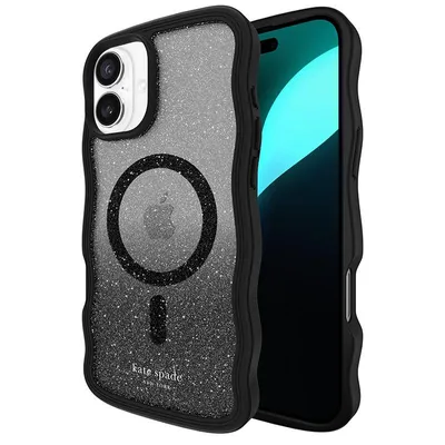 Produktbild von Kate Spade, iPhone 16 Plus MagSafe Hülle Wavy Glitter Nightfall Design, Schwarz transparent
