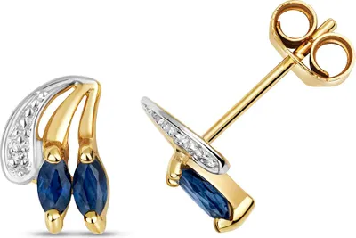 Produktbild von Funkelndes Feuer Süße 9 Karat (375) Gold Damen - Diamant Paar Ohrstecker Brillant-Schliff H - PK mit Saphir - 9mm*6mm; TRS35560