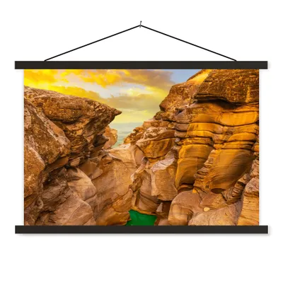 Produktbild von MuchoWow® Textilposter Felsen - Meer - Sonnenuntergang - Natur - Wasser 90x60 cm mit schwarzem Rahmen - Aufhängungssatz