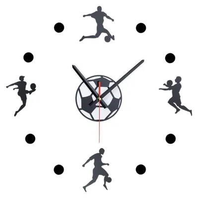 Imagen del producto de Reloj de pared DIY Relaxdays, reloj de fútbol para habitación infantil, diámetro de 50-100 cm, reloj adhesivo en forma de vinilo, reloj 3D para pared, color negro y blanco