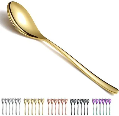 Zdjęcie produktu dla Zestaw 6 łyżeczek deserowych Unyqoos® Goldene – 20,3 cm, ze stali nierdzewnej pokrytej złotem, polerowane na wysoki połysk, można myć w zmywarce, wolne od BPA, bez ołowiu