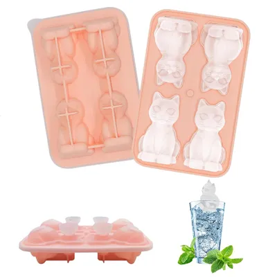 Eiswürfelform Katze, 4er-Set, 7 cm, Silikon, rosa