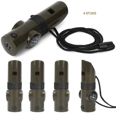 Immagine prodotto di Kit di sopravvivenza - 7 in 1 - con torcia a LED, termometro, bussola - per escursionismo, campeggio, alpinismo - 4 pezzi