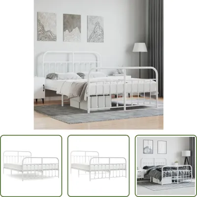 Zdjęcie produktu dla The Living Store Rama łóżka z zagłówkiem i podnóżkiem metalowa biała 140x200 cm