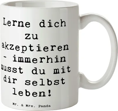 Produktbild von Mr. & Mrs. Panda Kaffeebecher Spruch Selbstakzeptanz Lernen - Weiß - Geschenk, Bürotasse, Motivation, Erfüllung, Geschenktasse, Einzigartigkeit, Selbstwert, Stimmungen