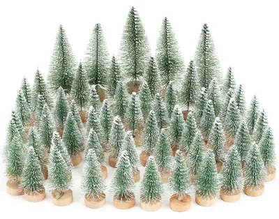 Immagine prodotto di Mini decorazioni natalizie, 60 pezzi, verde artificiale con base in legno, dimensioni 8,5/6,5/4,5 cm