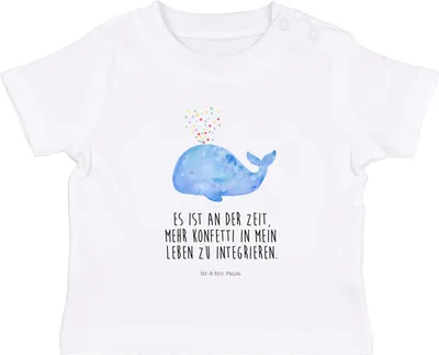 Produktbild von Mr. & Mrs. Panda Organic Baby Shirt Wal Konfetti 0. - 6. Monat - Weiß - Geschenk, Babyshirt, Kinder T-Shirt, Oberteil, Motivation, Kleinkind, Meer, Jerseyshirt, Diät,