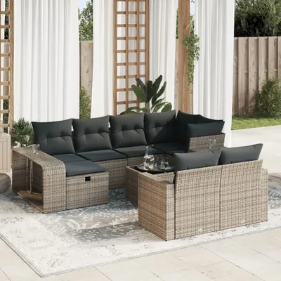 Produktbild von Eleganten-Stil 11-tlg. Garten-Lounge-Set mit Kissen Garten-Sofagarnitur, Outdoor Indoor, Grau Poly Rattan Gartenmöbel-Sets CHY31060207