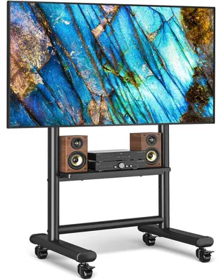 Produktbild von TV Ständer rollbar mit Ablage für 50-86 Zoll Fernseher, höhenverstellbar, 68 kg Tragkraft