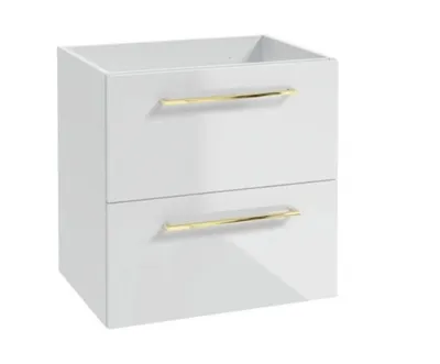 Produktbild von Badmöbel Hängeschrank Weiß Hochglanz 60cm 2 Schubladen Soft-Close Gold Griffe Waschbeckenunterschrank Badschrank Wandmontage