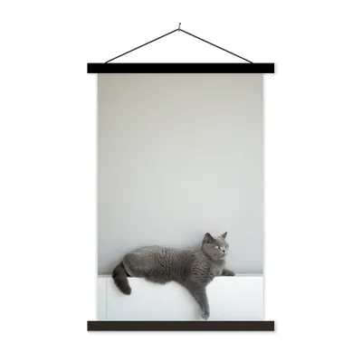 Produktbild von MuchoWow® Textilposter Katze - Britisch Kurzhaar - Grau - Mädchen - Kinder - Jungen - Kinder 120x180 cm mit schwarzem Rahmen - Fotos
