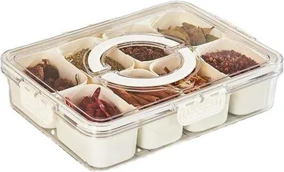 Image de Plateau à snacks blanc à 8 compartiments avec couvercle et poignée