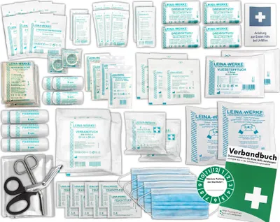 Produktbild von Komplett-Set Erste-Hilfe nach aktueller DIN/EN 13 169 für Betriebe inkl. Verbandbuch