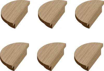 Six identical wooden furniture pulls arranged in a 2x3 grid on a white background.