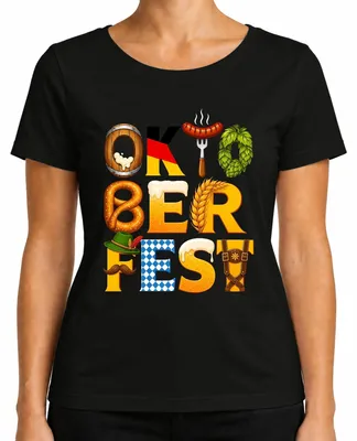 Productafbeelding van , Wiesn, Beieren, bier, pretzel, traditionele kleding, dames T-shirt, zwart, maat M