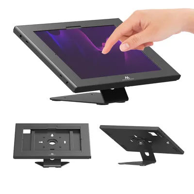 Imagen del producto de Soporte para tablet Maclean con sistema de bloqueo, compatible con iPad Air/Pro de 12,4"–13" y Samsung Tab S10+/S9+/S8+/S7+, dimensiones 257 × 350 × 22 mm, modelo MC-956 B